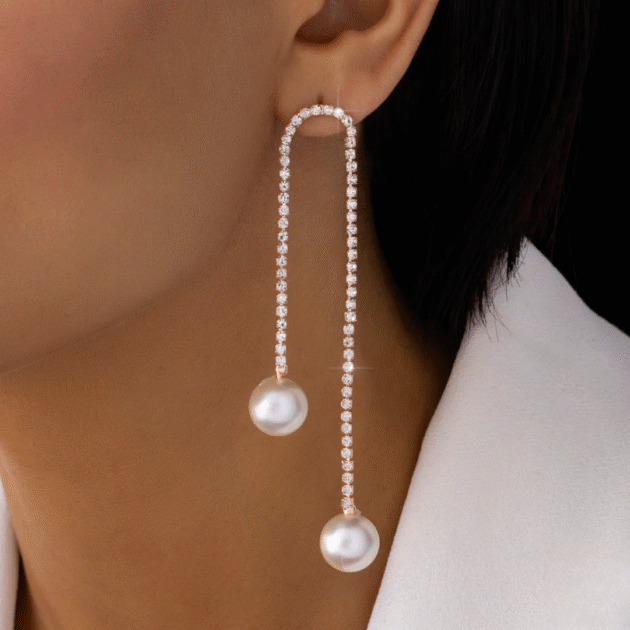 Fioré - Pearl Drop Crystal Danglers (Anti-Tarnish)