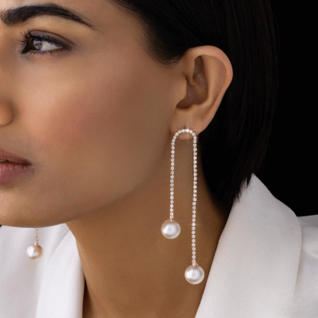 Fioré - Pearl Drop Crystal Danglers (Anti-Tarnish) - Image 2