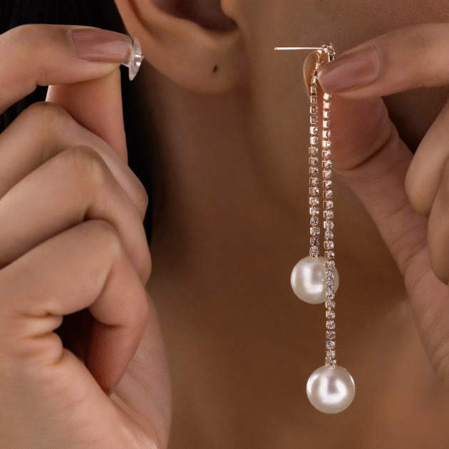 Fioré - Pearl Drop Crystal Danglers (Anti-Tarnish) - Image 3