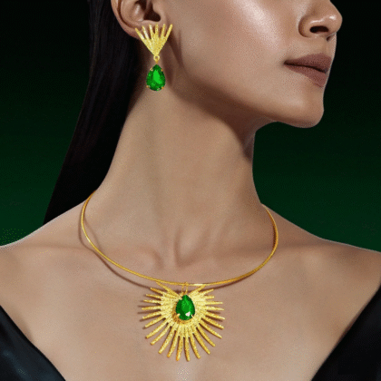 Fioré - Emerald Necklace Set With Earrings (Anti-Tarnish)