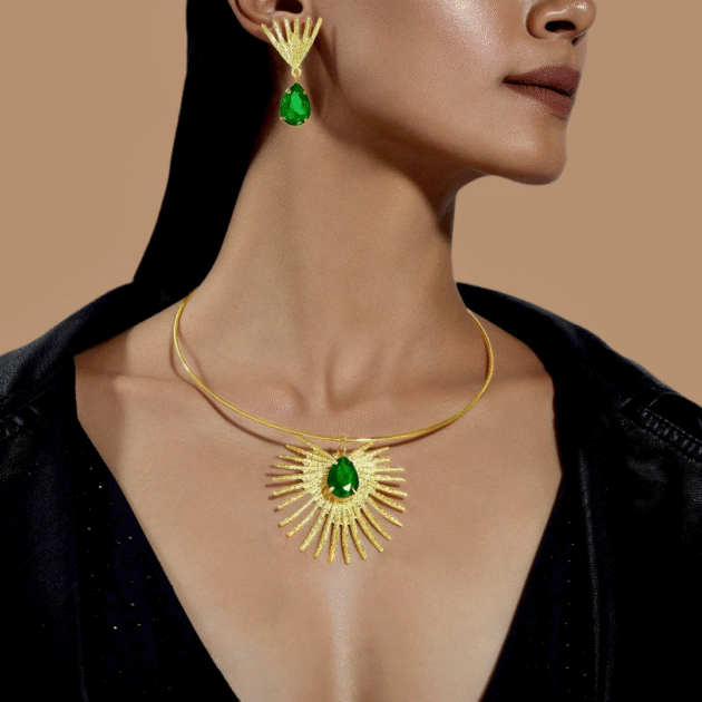 Fioré - Emerald Necklace Set With Earrings (Anti-Tarnish) - Image 4