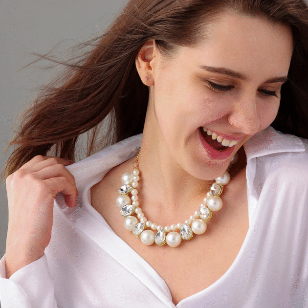 Fioré - Crystal & Pearl Statement Necklace - Image 2