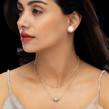 Fioré - Double Layer Necklace Set With Earrings (Anti-Tarnish)