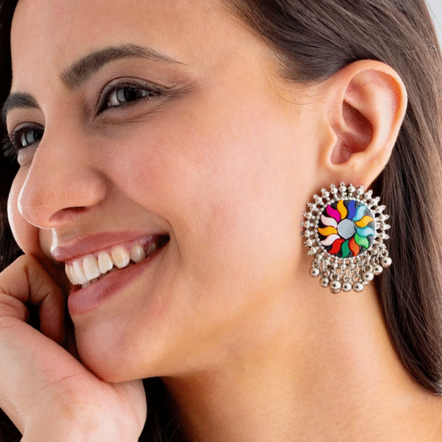 Fioré - Majestic Multi-Hued Flower Earrings (Anti-Tarnish) - Image 2