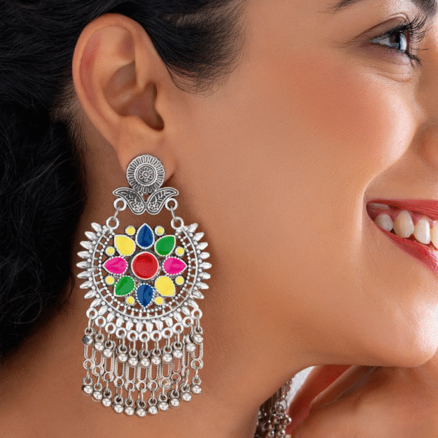 Fioré - Ethnic Enchantment: Exquisite Multicolour Statement Earrings - Image 2