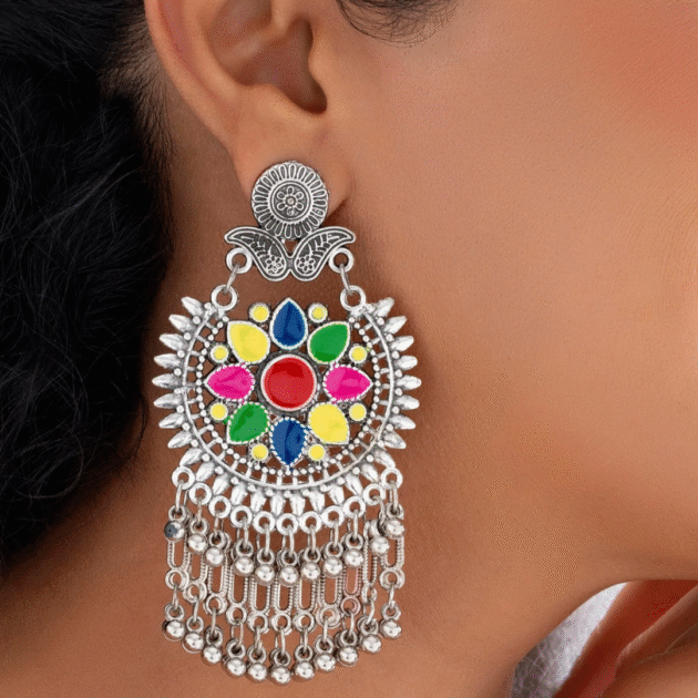 Fioré - Ethnic Enchantment: Exquisite Multicolour Statement Earrings - Image 3