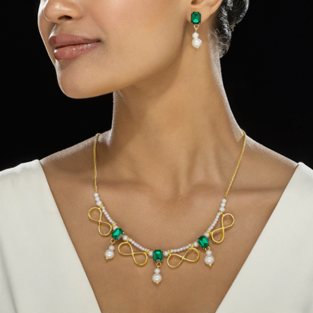 Fioré - Infinity & Pearl Necklace Set With Earrings (Anti-Tarnish)