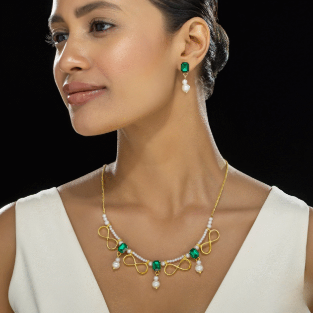 Fioré - Infinity & Pearl Necklace Set With Earrings (Anti-Tarnish) - Image 2
