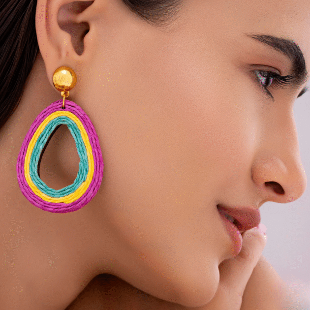 Fioré - Multicolour Raffia Danglers (Anti-Tarnish) - Image 2