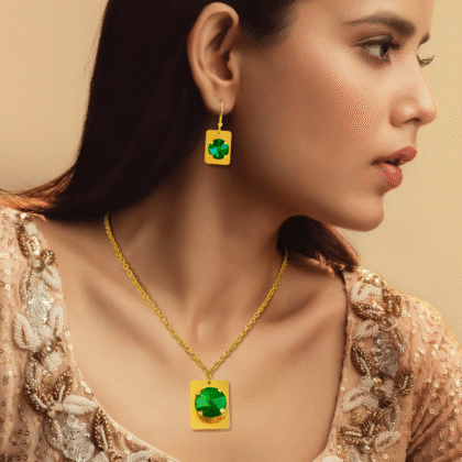 Fioré - Emerald Necklace Set With Earrings (Anti-Tarnish)