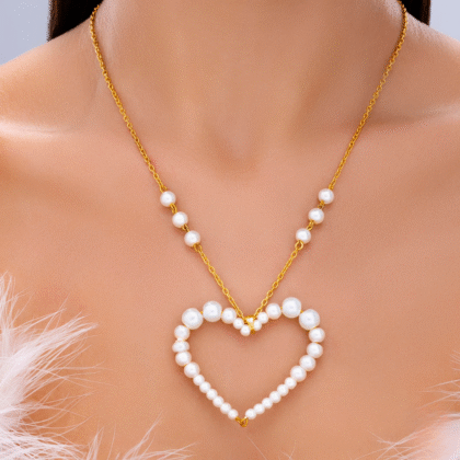 Fioré - Delicate Pearl Hollow Heart Necklace (Anti-Tarnish)