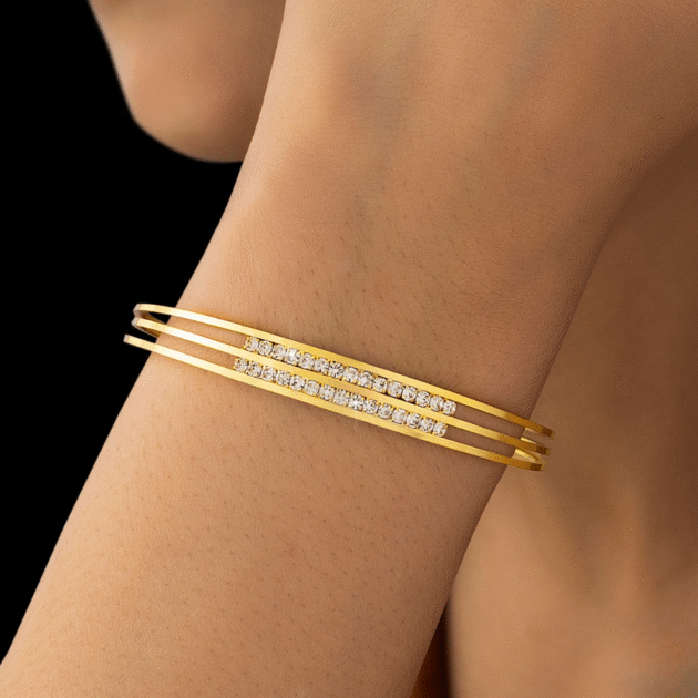 Fioré - Triple Line Rhinestone Bangle Bracelet (Adjustable Size & Anti-Tarnish) - Image 2