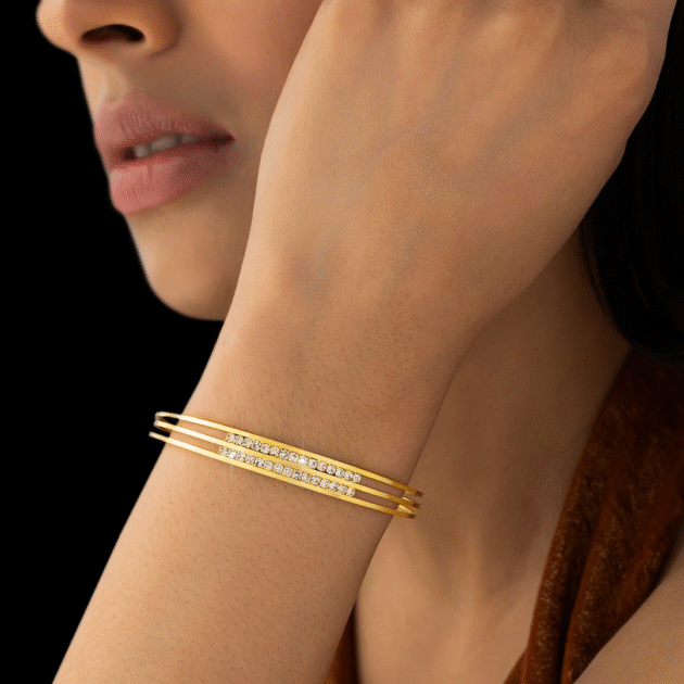 Fioré - Triple Line Rhinestone Bangle Bracelet (Adjustable Size & Anti-Tarnish)