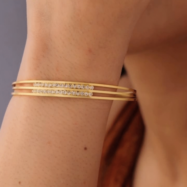 Fioré - Triple Line Rhinestone Bangle Bracelet (Adjustable Size & Anti-Tarnish) - Image 3