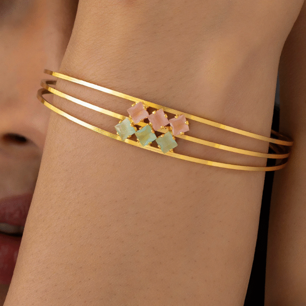 Fioré - Triple Line Crystal Bangle Bracelet (Adjustable Size & Anti-Tarnish) - Image 2