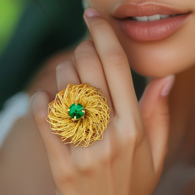 Fioré - Golden Nest Emerald Ring (Adjustable Size)