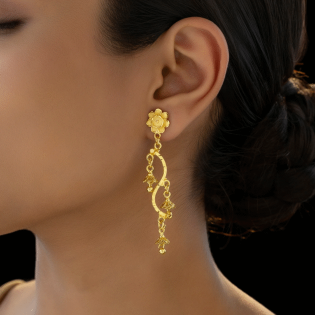 Fioré - Golden Flower Danglers (Anti-Tarnish) - Image 2
