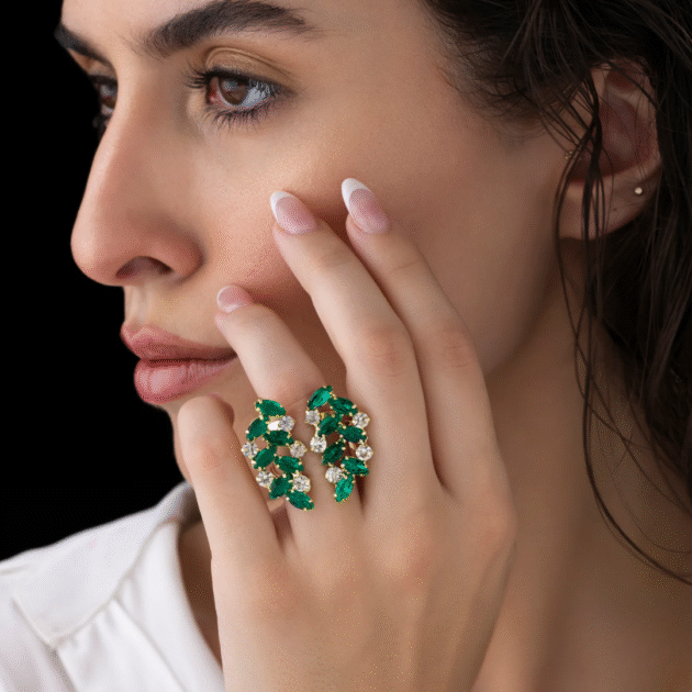 Fioré - Leafy Crystal Ring (Adjustable Size & Anti-Tarnish) - Image 2
