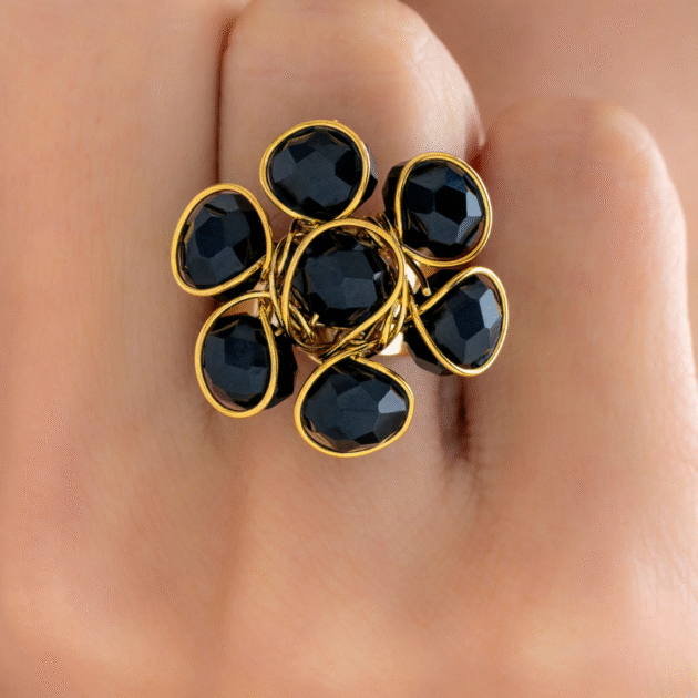 Fioré - Alluring Black Crystal Cocktail Ring (Adjustable Size & Anti-Tarnish) - Image 2