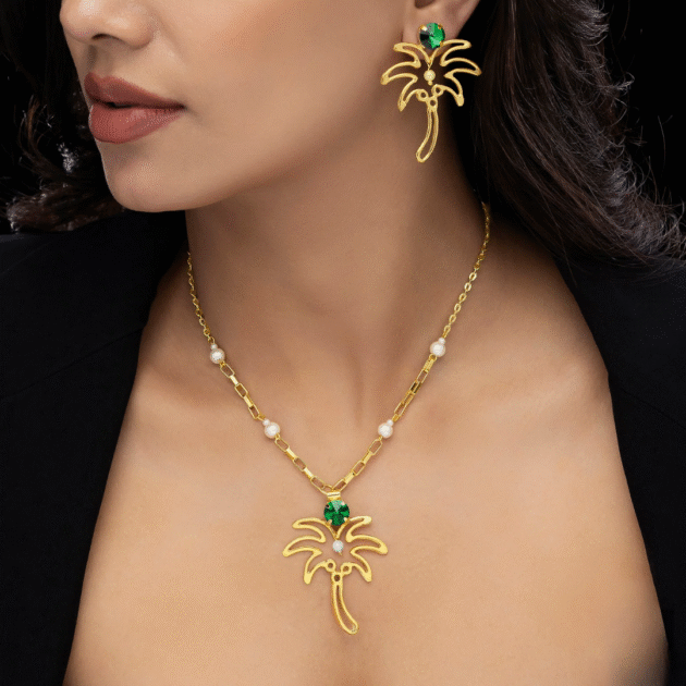 Fioré - Palm Tree Necklace Set With Earrings (Anti-Tarnish)