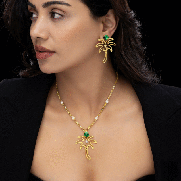 Fioré - Palm Tree Necklace Set With Earrings (Anti-Tarnish) - Image 2