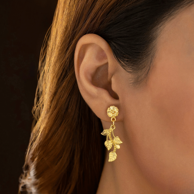 Fioré - Golden Leaves Necklace Set With Earrings (Anti-Tarnish) - Image 3