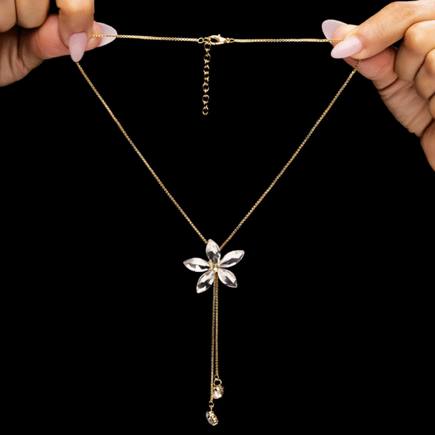 Fioré - Crystal Flower Necklace (Anti-Tarnish) - Image 3